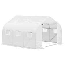 Image of Outsunny Walk-In Polytunnel Greenhouse w/ Roll Up Door Windows, 3.5x3x2 m White