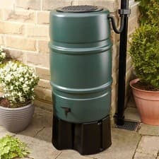 Image of 227L Green Garden Large Round Plastic Water Butt Set Inc Tap, Stand+Gutter Kit