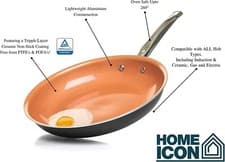 Image of Frying Pan Non Stick Induction Copper Ceramic 26cm 10" Healthy Cooking HOME ICON