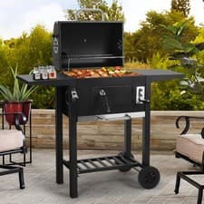 Image of XL Outdoor Smoker Barbecue Charcoal BBQ Grill Portable Garden Cooking Trolley UK