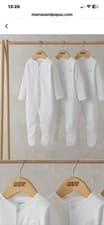 Image of MAMAS & PAPAS Pack of 3 White Organic Cotton Bodysuits 6-9 Months BNWT