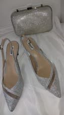 Image of DUNE BRAND LOW HEEL BRAND NEW MESH STRAPPY SILVER SHIMMER SHOES & BAG SIZE 6 39