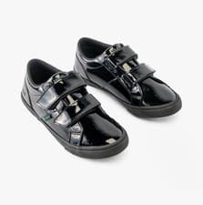Image of Kickers girl black patent leather school shoes size 1, Euro 33, RRP £52