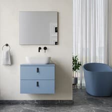 Image of Invicta 600mm Wall Hung Bathroom Vanity Unit with Worktop- Powder Blue