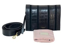 Image of Radley Small Cross Body Bag Haven Street Stripe Faux Croc Black Leather RRP 169