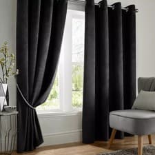 Image of Alan Symonds Velvet Blackout Ring Top Eyelet Curtains Black 90" x 72" /228x182cm
