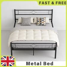 Image of 135x190cm Double Metal Bed Frame, 4ft6 Iron Bedstead for Home Bedroom UK STOCK