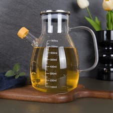 Image of Glass Olive Oil Bottle, Vinegar Cruet Dispenser, Cooking Oil Pourer with Lid