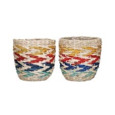 Image of KitchenCraft Set of 2 Pieces Seagrass Plant Baskets with Rainbow Striped Design