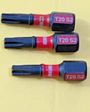 Image of T20 TORX 25MM x 3 SCREWDRIVER BITS 1/4" HEX S2 CHROME VANADIUM ALLOY STEEL