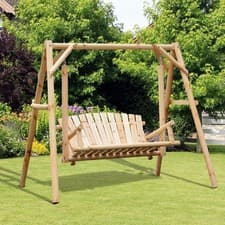 Image of Outdoor 2 Seater Porch Swing Wooden Rustic Patio Bench Hammock w/ Armrest
