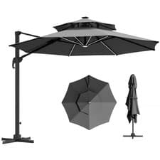 Image of Outsunny 3m Rotating Cantilever Parasol Solar Lights Power Bank Dark Grey