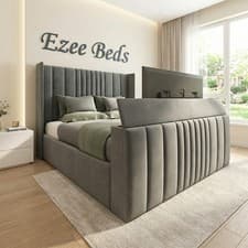 Image of Manhattan Upholstered TV Bed Frame in Plush Velvet Fabric Double & King Size UK