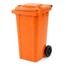 Image of 240L Orange Wheelie Bin for Household Outdoor Garden Waste with Rubber Wheels