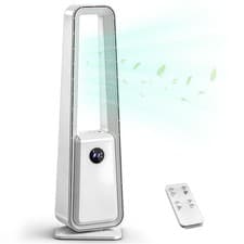 Image of Adjustable 60° Oscillating 35" Bladeless Tower Fan with Remote Control 3 Speed