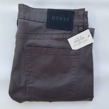 Image of Guess Men's Brown Coated Slim Straight Jeans Size 34X32