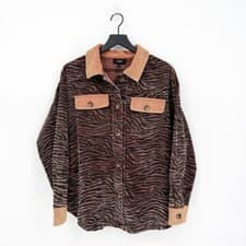 Image of NWT Oddy Women's Large Safari Nights Neutral Corduroy Zebra Print Shacket