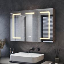 Image of Bathroom Mirror Cabinet with LED Lights Shaver Socket Storage Demister 900x600mm