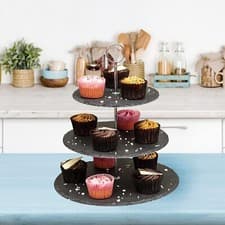 Image of Homiu 3 Tier Cake Stand 100% Natural Slate for Sandwiches Cupcakes Display