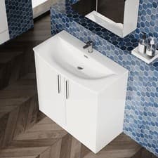 Image of Nuie Arno 800mm Floor Standing 2-Door Curved Basin Vanity Unit Gloss White