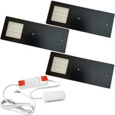 Image of 3x MATT BLACK Slim Under Cabinet Kitchen Light & Driver Kit - Natural White LED
