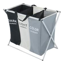 Image of Foldable Laundry Basket Washable Large Washing Basket with 3 Compartment UK