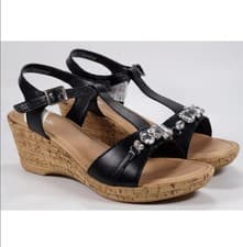 Image of Clarks Shireen Ray Leather Wedge Sandals Women  Black  U K Size Women Boxed New