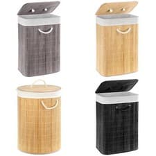 Image of Bamboo Laundry Basket with Lid Foldable Washing Clothes Bin Hamper with Liner