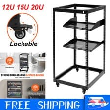 Image of 12U/15U/20U 4 Post Open Frame Server Rack Network Enclosure with Metal Wheels
