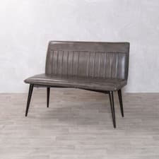 Image of VINTAGE GREY FAUX LEATHER DINING BENCH WITH STEEL CONSTRUCTION