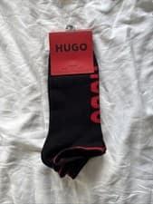 Image of Hugo Boss Socks Black with Red Hugo Boss Sign 9 -11 Uk Size Pack of 3 Pairs