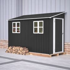 Image of BIRCHTREE 4x10ft Lean To Garden Shed Metal Storage House Pent Roof Anthracite