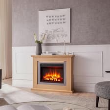 Image of Electric Fireplace Suite 39in LED Flame Effect 2kW Heater Remote Control Oak