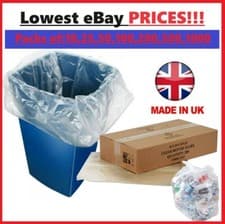 Image of CLEAR Refuse Sacks Strong Polythene Bin Liners Waste Rubbish Bags18"x29"x39