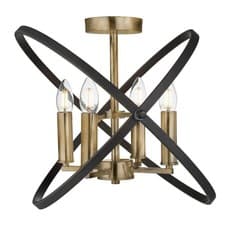 Image of 4 Lights Bronze Metal Finish Semi Flush Fitting Ceiling Light with Lamp Holders