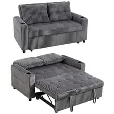 Image of HOMCOM 2 Seater Sofa Bed, Click Clack Pull Out Bed Settee, Charcoal Grey