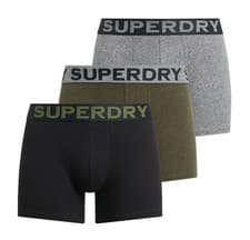 Image of Superdry Boxer Shorts 3 Pack Underwear Mid Length Triple Pack Black Khaki Grey