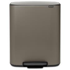 Image of Brabantia Bo Pedal Bin 2x30 Litre White Platinum Black Matt Steel Concrete Grey