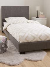 Image of Riley Fabric Single Bed Frame Dark Grey Upholstered Headboard Bedroom
