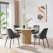 Image of Penrose Oak Effect 120cm Round Dining Table & 4 Beaumont Fabric Dining Chairs S