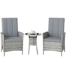 Image of Outsunny Rattan Bistro Set, Reclining Garden Chairs and Table, Light Grey