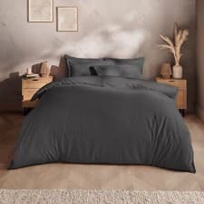 Image of Silentnight Washed Cotton Rich Duvet Cover Set Pillowcase Soft Bedding Easy Care