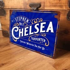 Image of Personalised Chelsea Football Sign Metal Plaque Vintage Retro - 200x305mm