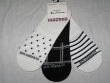 Image of BNWT BEN SHERMAN Mens Trainer Liner Socks White Navy Blue 3 Pairs