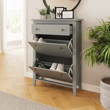 Image of Deluxe Two Tier Shoe Cabinet Hallway Shoe Organiser Storage 1 Drawer Grey