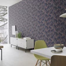 Image of Navy Botanical Wallpaper Copper Metallic Leaves Rasch Rhapsody Paste The Wall