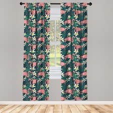 Image of Flamingo Curtains 2 Panel Set Tropic Nature Wildlife