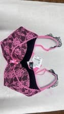 Image of Ann Summers Pink & Black Lace Balconette Bra 34DD BNWT