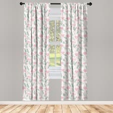 Image of Flamingo Curtains 2 Panel Set Pastel Bird and Leaves