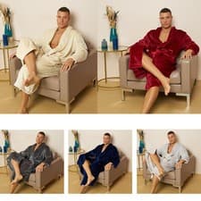 Image of Men's Flannel Bathrobes Luxurious Warm Soft Dressing Gown Long Sleeved Robe